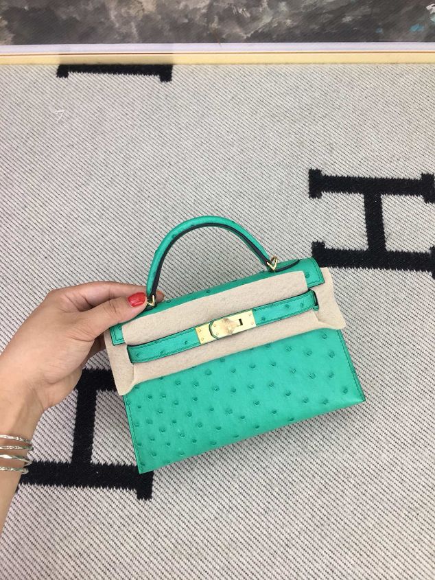 Hermes handmade genuine 100% ostrich leather kelly 19 bag K019 green