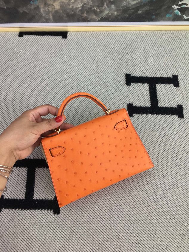 Hermes handmade genuine 100% ostrich leather kelly 19 bag K019 orange