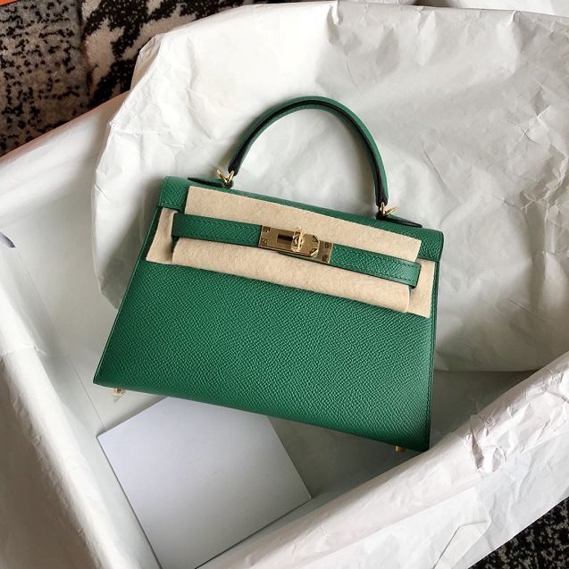 Hermes original epsom leather mini kelly 19 bag K0019 vert verigo