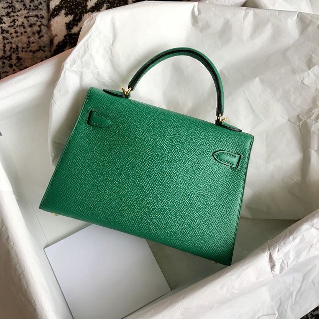 Hermes original epsom leather mini kelly 19 bag K0019 vert verigo