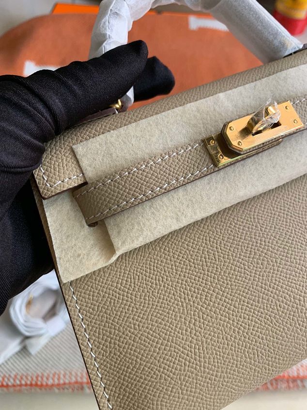 Hermes original epsom leather mini kelly 19 bag K0019 gris tourterelle