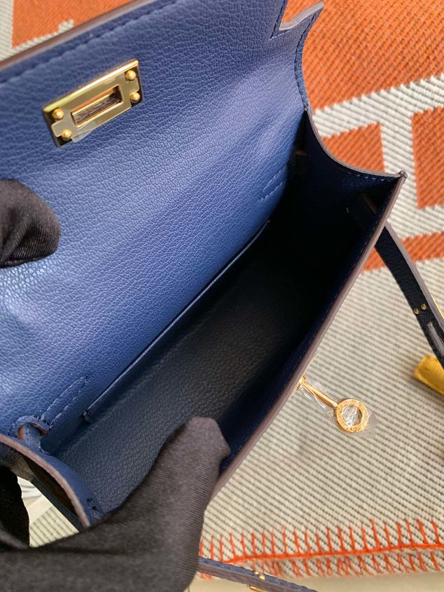 Hermes original epsom leather mini kelly 19 bag K0019 navy blue