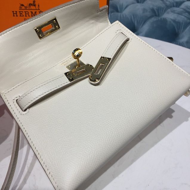 Hermes handmade original epsom leather mini kelly 19 bag H0190 white