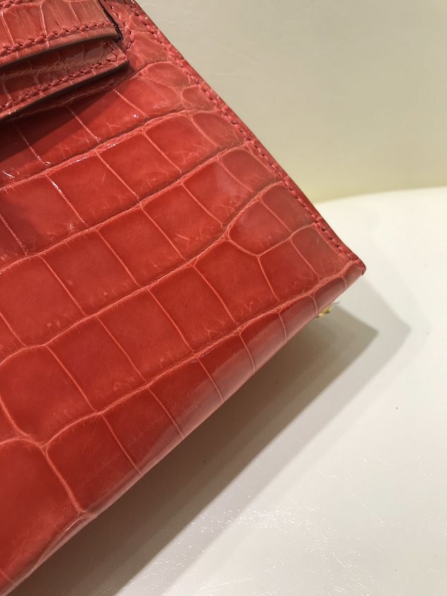 Top hermes 100% genuine crocodile leather mini kelly bag K0019 red