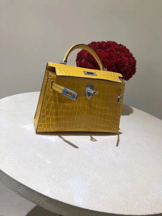 Top hermes 100% genuine crocodile leather mini kelly bag K0019 yellow