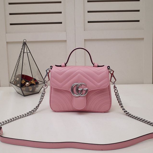GG marmont original calfskin mini top handle bag 547260 pink
