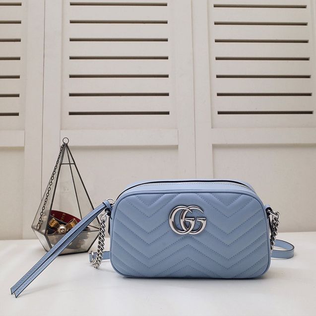 GG original calfskin marmont small shoulder bag 447632 light blue