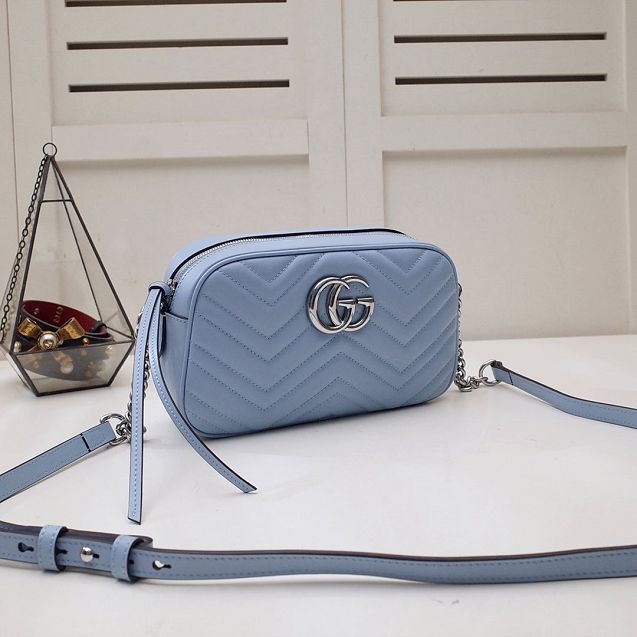 GG original calfskin marmont small shoulder bag 447632 light blue