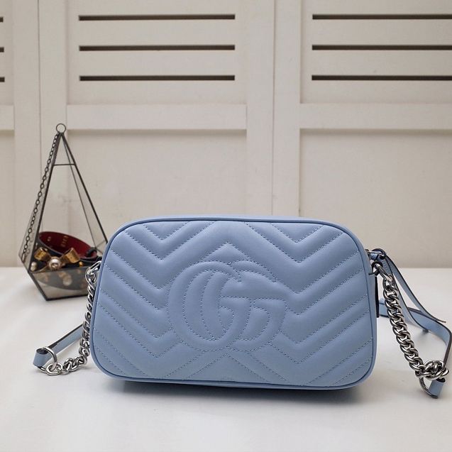 GG original calfskin marmont small shoulder bag 447632 light blue