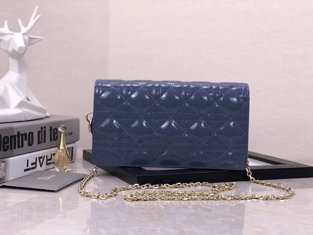 Lady dior original patent calfskin clutch S0204 dark blue