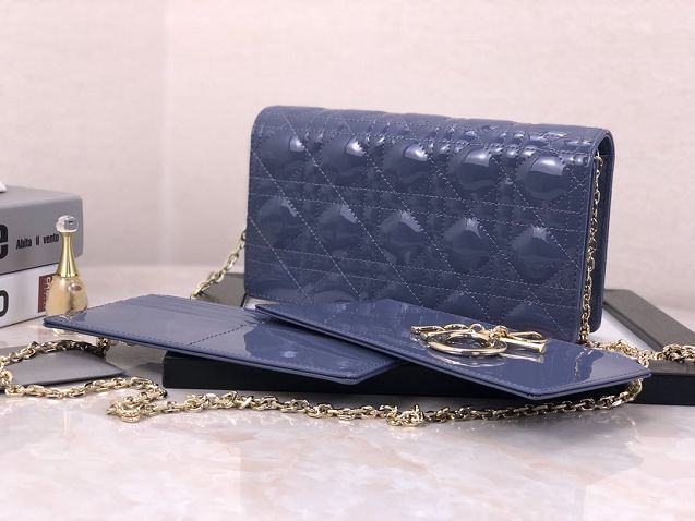 Lady dior original patent calfskin clutch S0204 dark blue