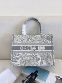 Dior original canvas medium book tote bag M1296 light grey tiger
