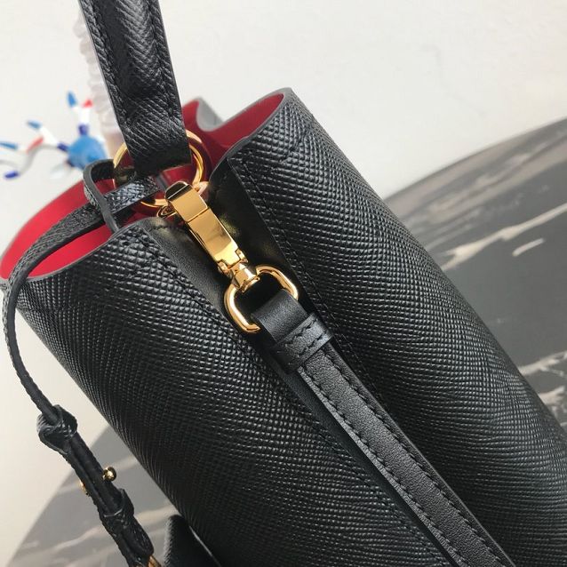 Prada original saffiano leather medium panier bag 1BA212 black&red