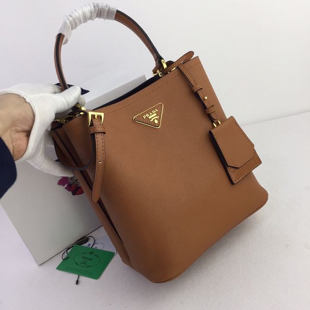 Prada original saffiano leather medium panier bag 1BA212 caramel