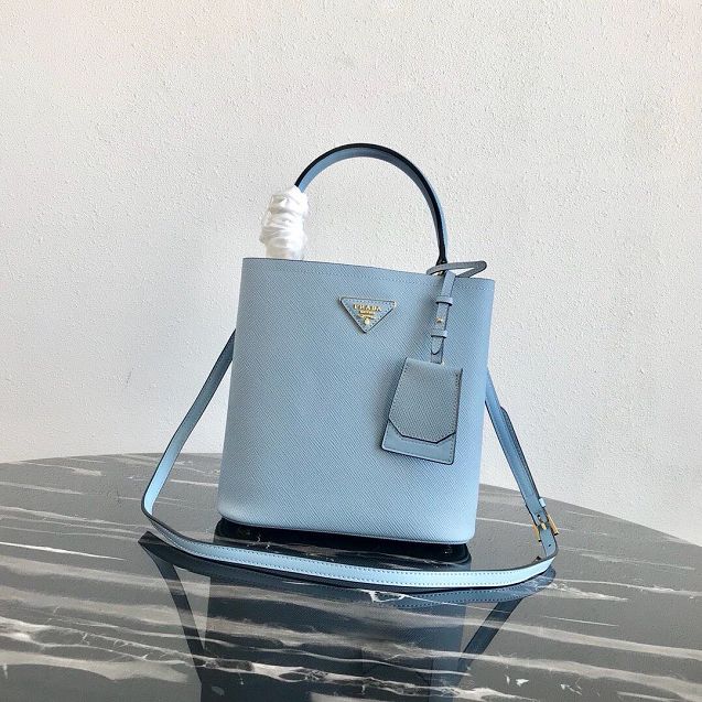 Prada original saffiano leather medium panier bag 1BA212 light blue