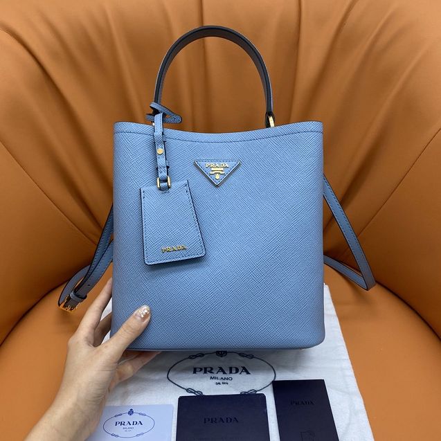 Prada original saffiano leather medium panier bag 1BA212 sky blue