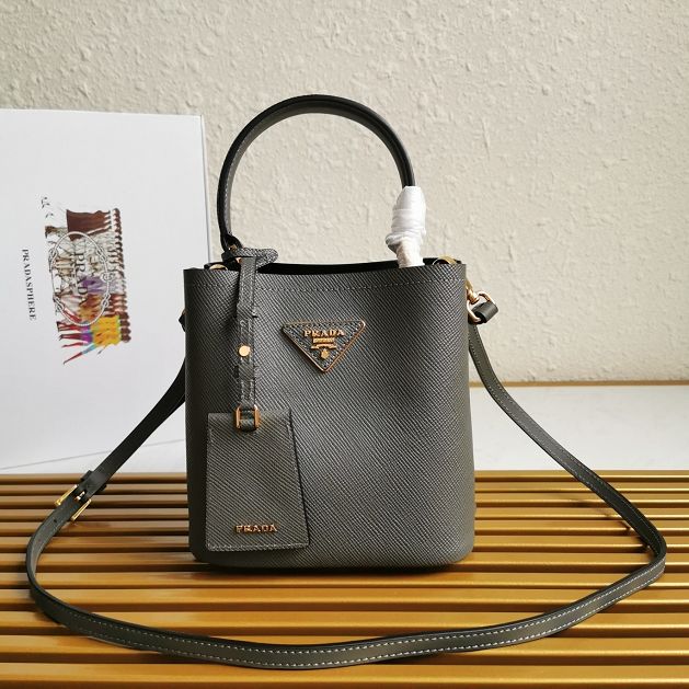 Prada original saffiano leather small panier bag 1BA217 grey
