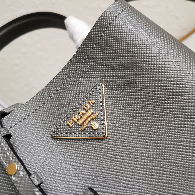 Prada original saffiano leather small panier bag 1BA217 grey