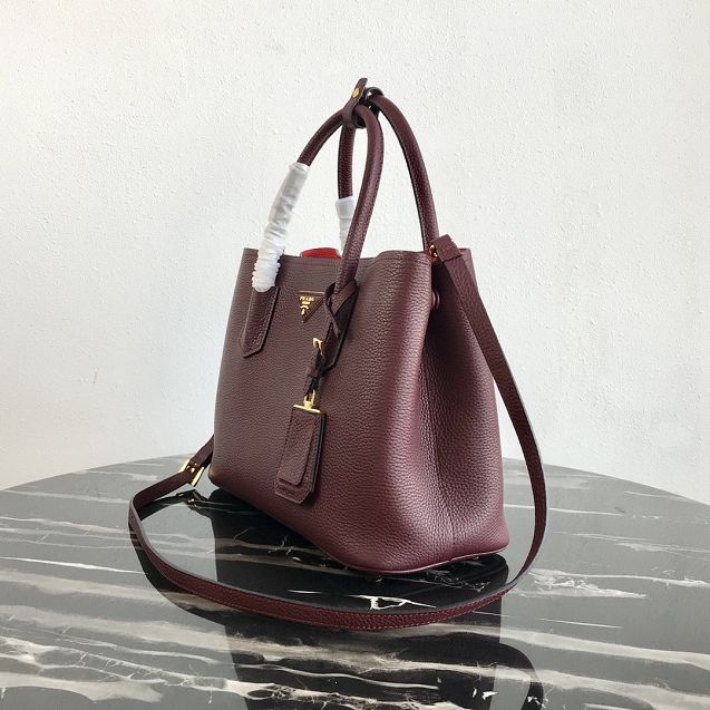 Prada original grained calfskin medium double bag 1BG2775 bordeaux