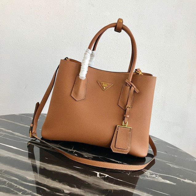 Prada original grained calfskin medium double bag 1BG2775 caramel