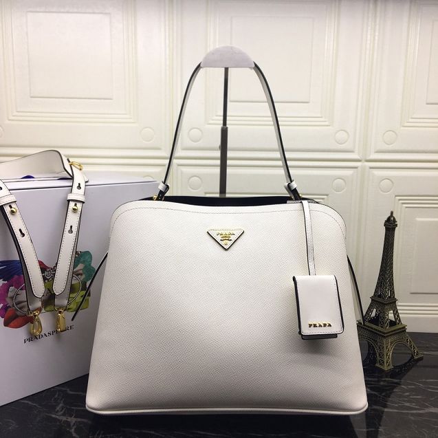 Prada original saffiano leather matinee handbag 1BA249 white