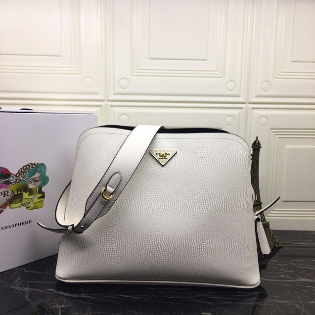 Prada original saffiano leather matinee handbag 1BA249 white