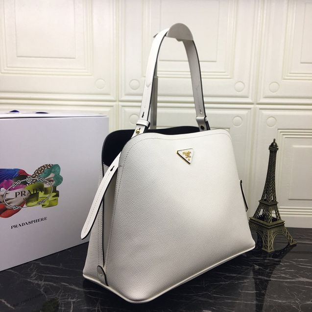 Prada original saffiano leather matinee handbag 1BA249 white