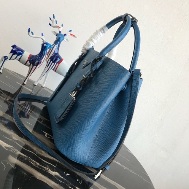 Prada original saffiano leather medium double bag BN2838 blue