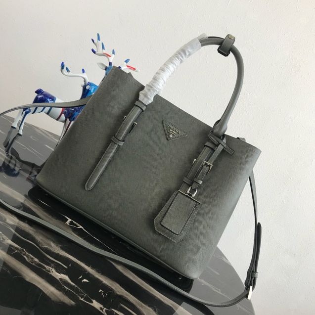 Prada original saffiano leather medium double bag BN2838 grey