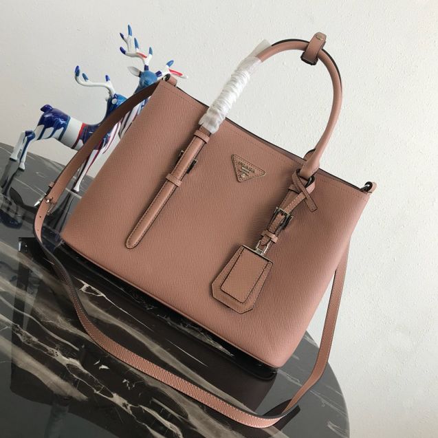 Prada original saffiano leather medium double bag BN2838 light pink