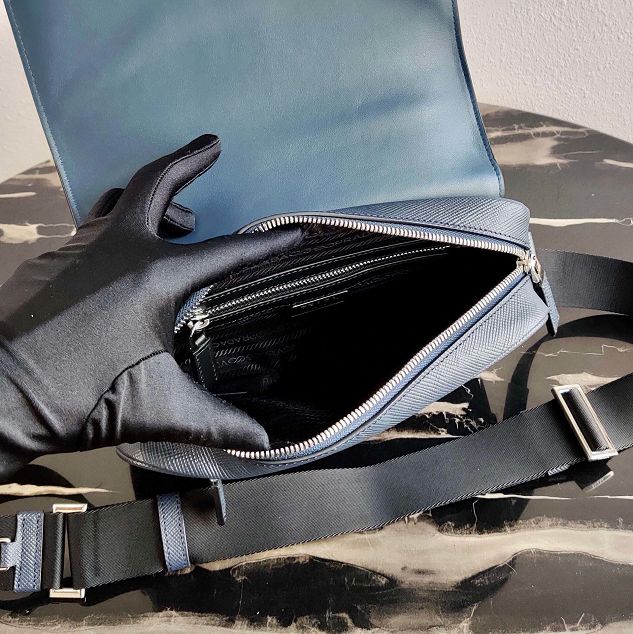 Prada original saffiano leather shoulder bag 2VD038 dark blue