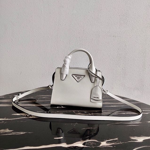 Prada original saffiano leather small monochrome bag 1BA269 white