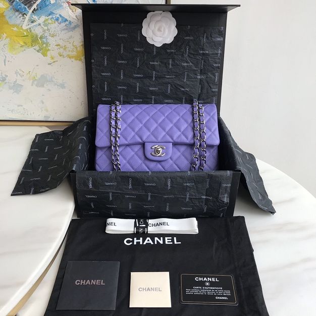 CC original grained calfskin medium flap bag A01112 purple