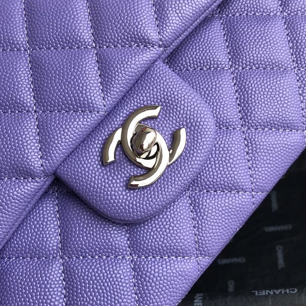 CC original grained calfskin medium flap bag A01112 purple