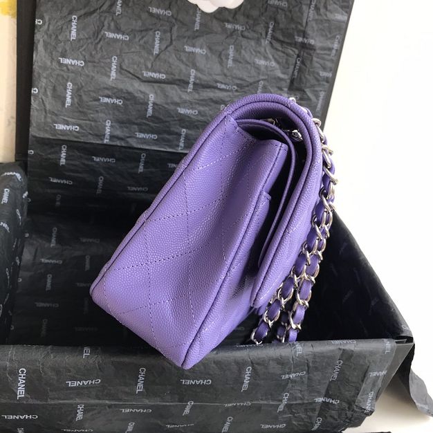 CC original grained calfskin medium flap bag A01112 purple