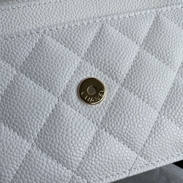 New CC original grained calfskin wallet on chain AP0250 white