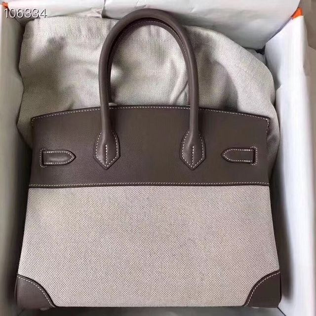 Hermes handmade original calfskin&canvas birkin bag BK00035 dark grey