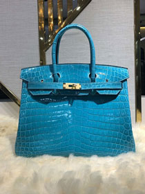 Top hermes genuine 100% crocodile leather handmade birkin 35 bag K350 sky blue