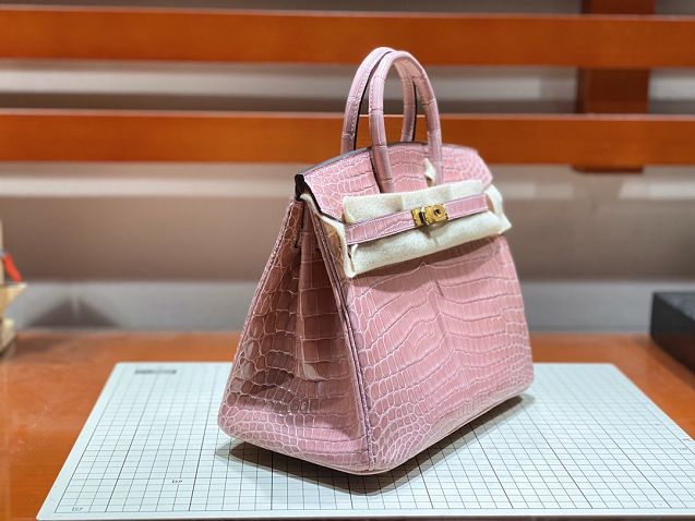 Top hermes genuine 100% crocodile leather handmade birkin 35 bag K350 light pink