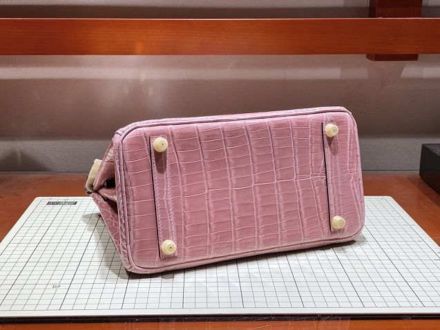 Top hermes genuine 100% crocodile leather handmade birkin 35 bag K350 light pink