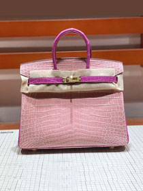 Top hermes genuine 100% crocodile leather handmade birkin 35 bag K350 pink&purple