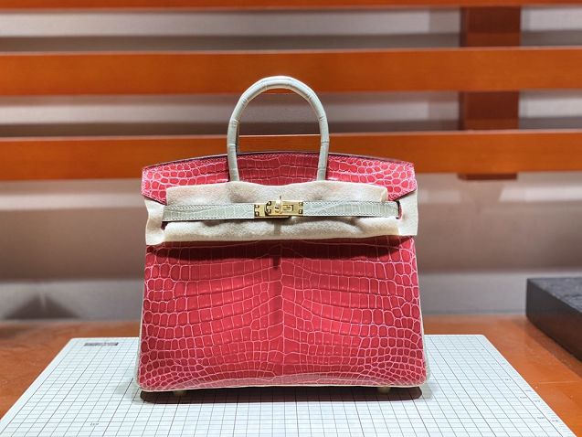 Top hermes genuine 100% crocodile leather handmade birkin 35 bag K350 red&grey