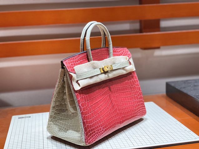 Top hermes genuine 100% crocodile leather handmade birkin 35 bag K350 red&grey