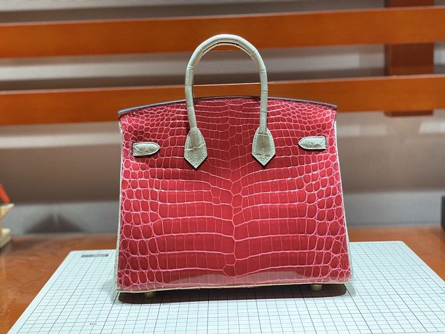 Top hermes genuine 100% crocodile leather handmade birkin 35 bag K350 red&grey