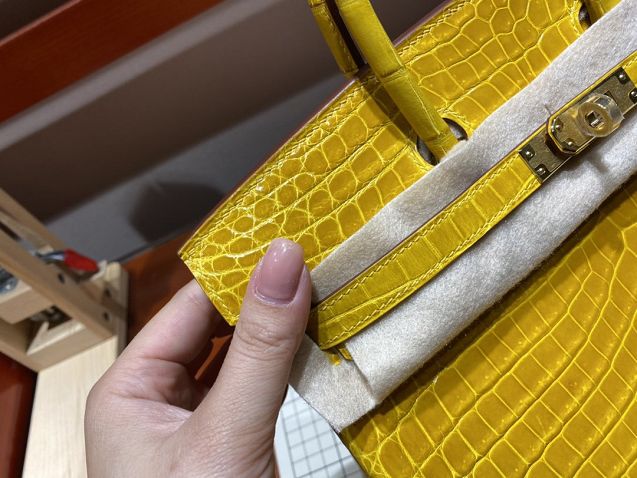 Top hermes genuine 100% crocodile leather handmade birkin 35 bag K350 yellow