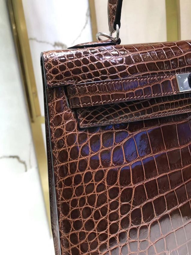 Top hermes genuine 100% crocodile leather handmade kelly 32 bag K320 dark coffee