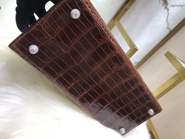 Top hermes genuine 100% crocodile leather handmade kelly 32 bag K320 dark coffee
