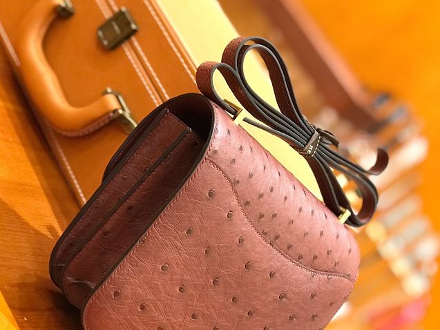 Top hermes genuine 100% ostrich leather handmade constance bag C0023 bordeaux