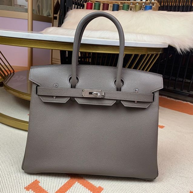 Hermes original epsom leather birkin 25 bag H25-3 gris etain