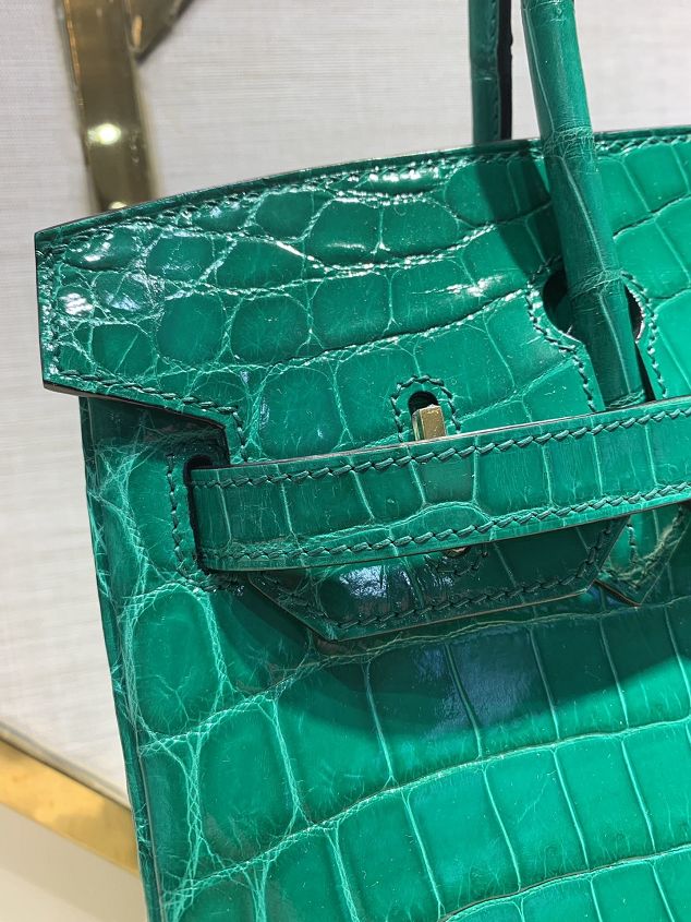 Top hermes genuine 100% crocodile leather handmade birkin 35 bag K350 malachite 